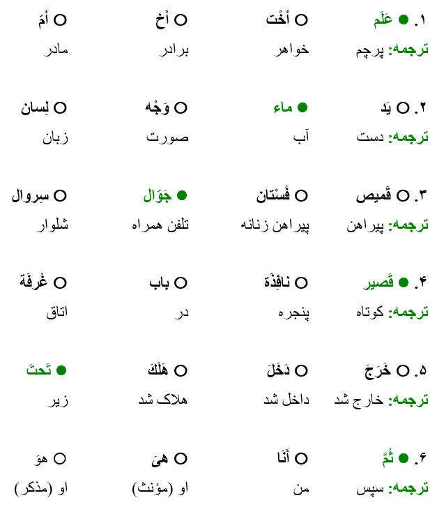 جواب تمرین صفحه 81 درس پنجم عربی هفتم