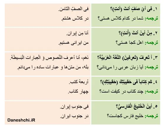 عربی 8 درس 3 تمرین 5
