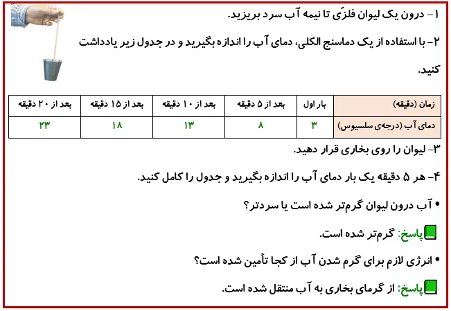 جواب فعالیت صفحه 40 درس پنجم علوم 4