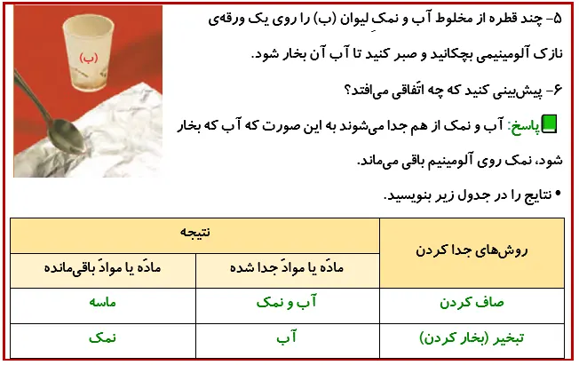 جواب فعالیت صفحه 12 درس دوم علوم چهارم
