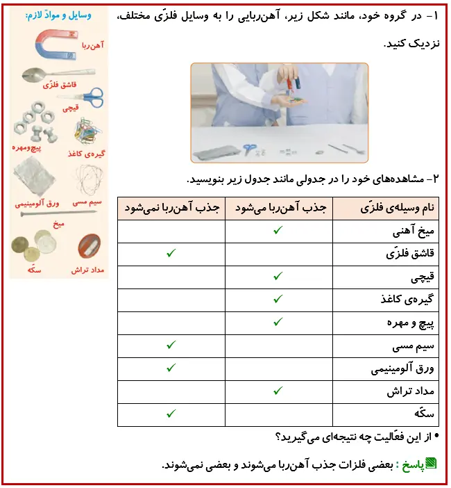جواب فعالیت صفحه 60 درس هفتم علوم 4