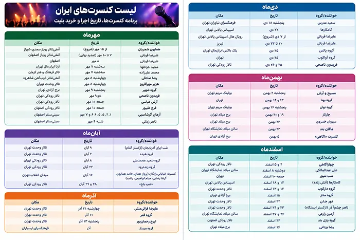 تقویم کنسرت‌های سال ۱۴۰۵